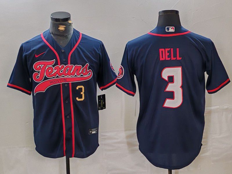 Men Houston Texans 3 Dell Blue Joint Name 2024 Nike Limited NFL Jersey style 2
